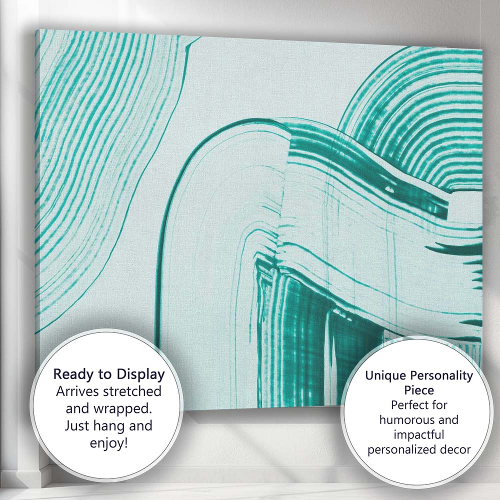 Contemporary Teal Curved Brushstroke Abstract Shapes Canvas Wall Art Print Decor Picture Ready to Hang