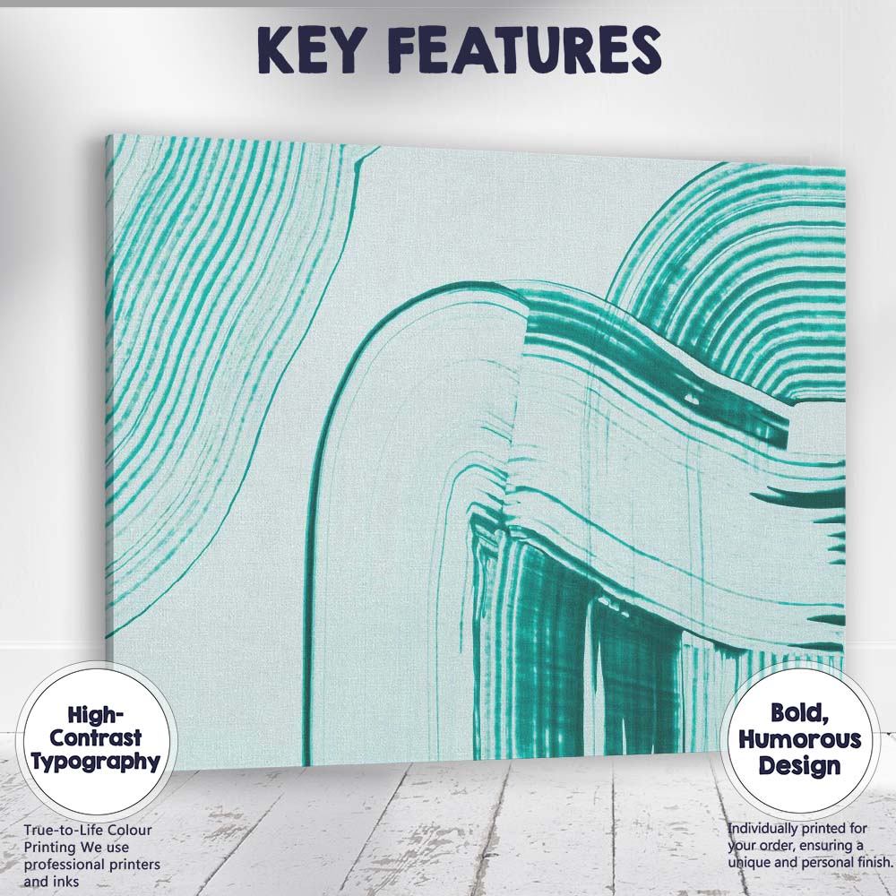 Contemporary Teal Curved Brushstroke Abstract Shapes Canvas Wall Art Print Decor Picture Ready to Hang