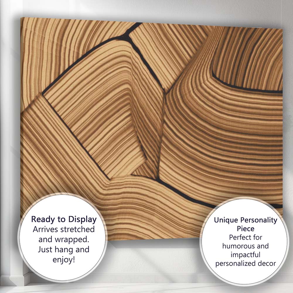 Contemporary Brown Curved Linear Abstract Pattern Canvas Wall Art Print Decor Picture Ready to Hang