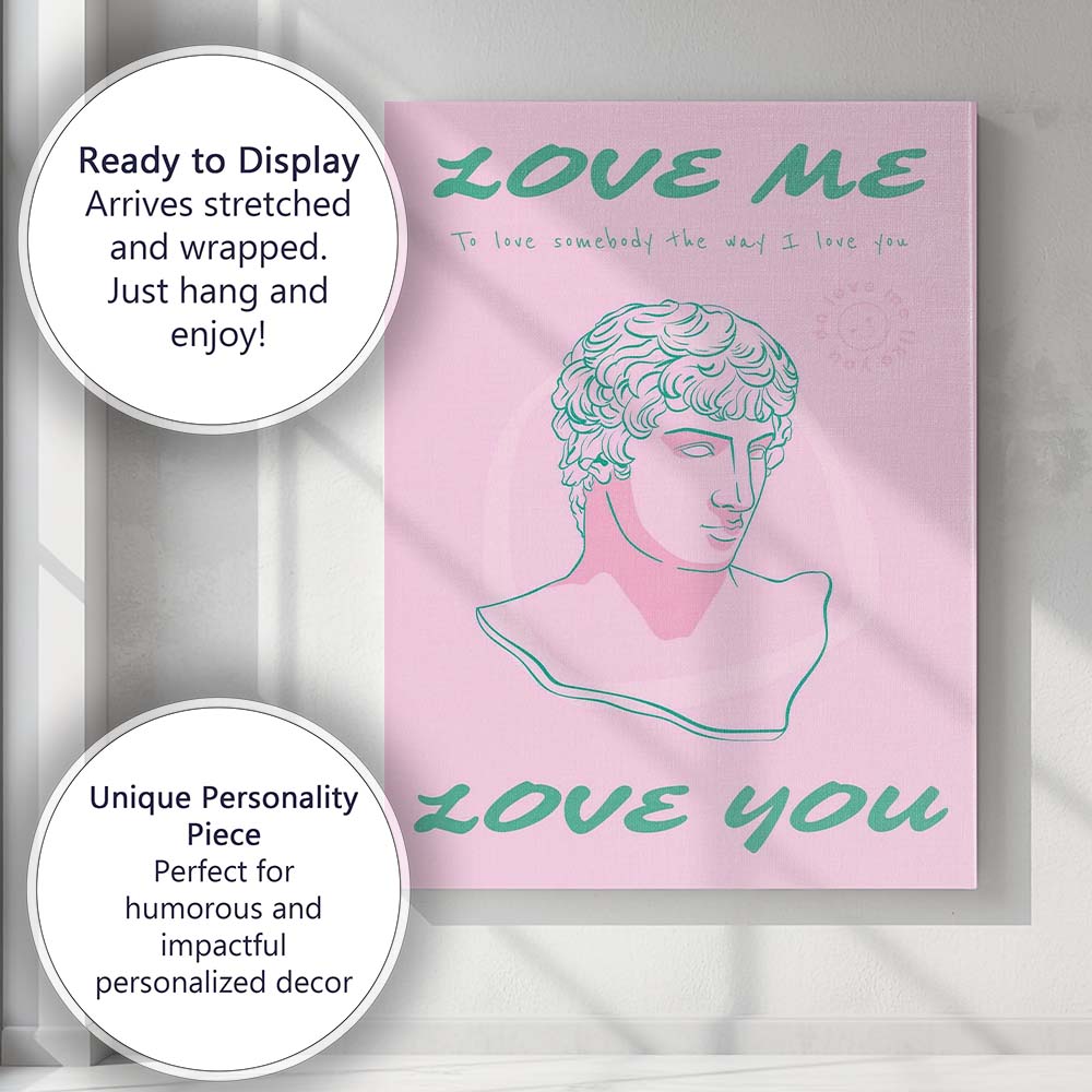 Pastel Pink Love You Classical Sculpture Typography Canvas Wall Art Print Decor Picture Ready to Hang