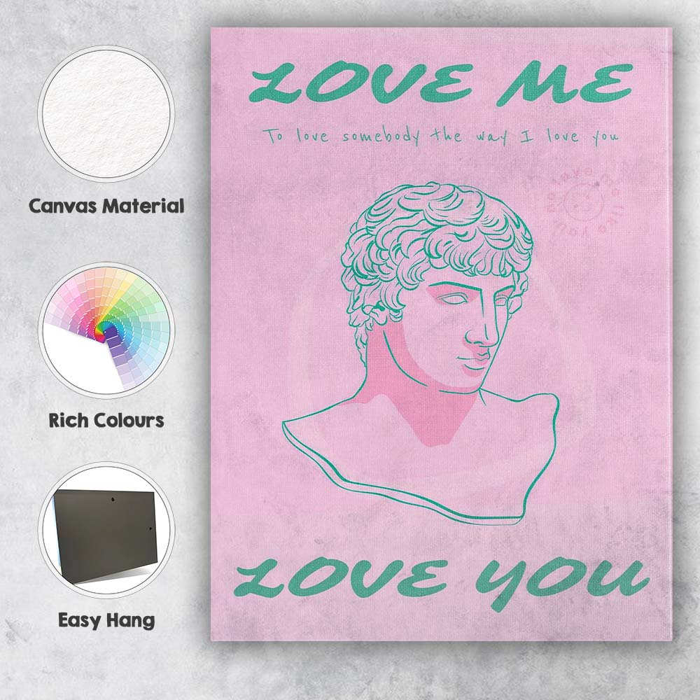 Pastel Pink Love You Classical Sculpture Typography Canvas Wall Art Print Decor Picture Ready to Hang