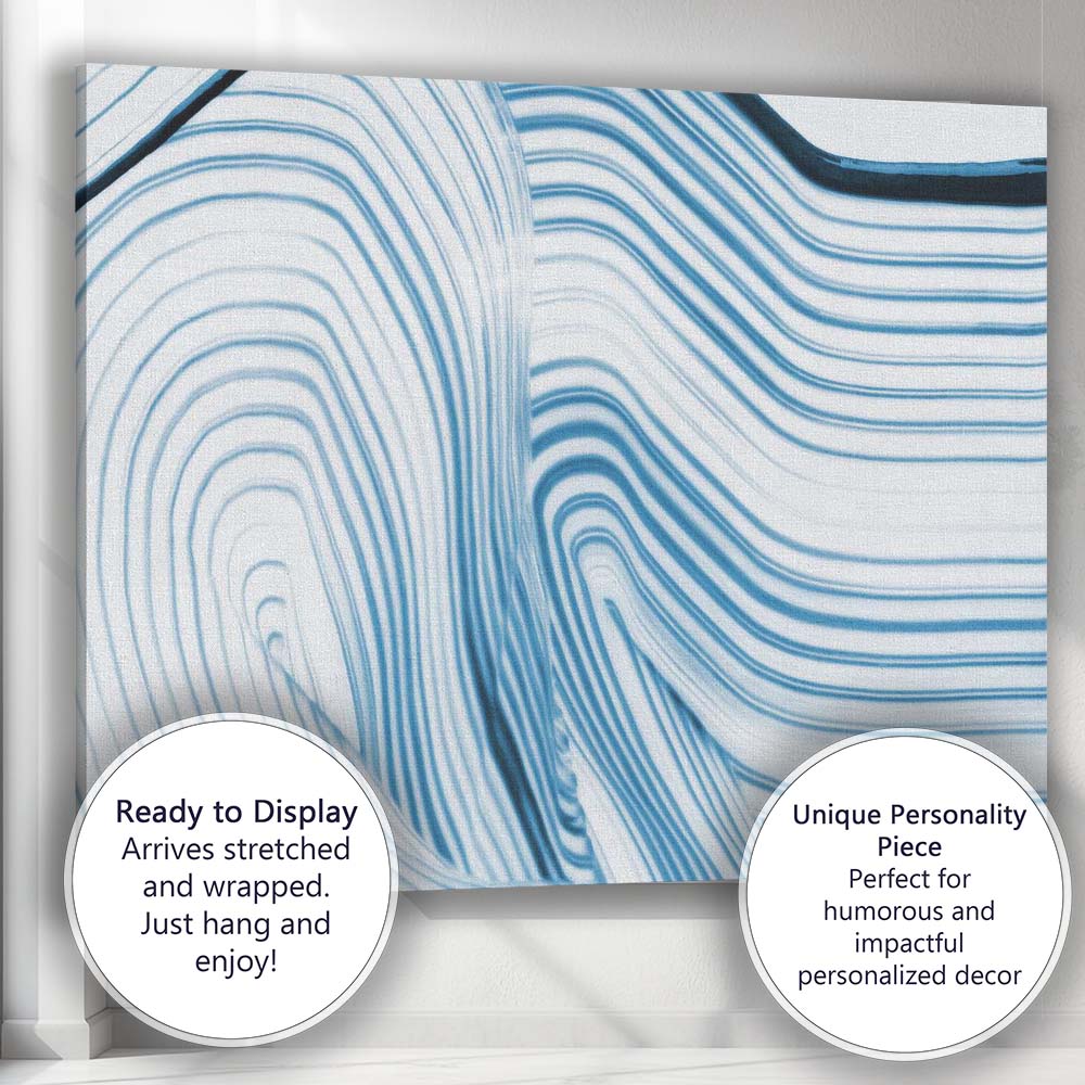 Contemporary Blue Curved Flow Line Abstract Artwork Canvas Wall Art Print Decor Picture Ready to Hang