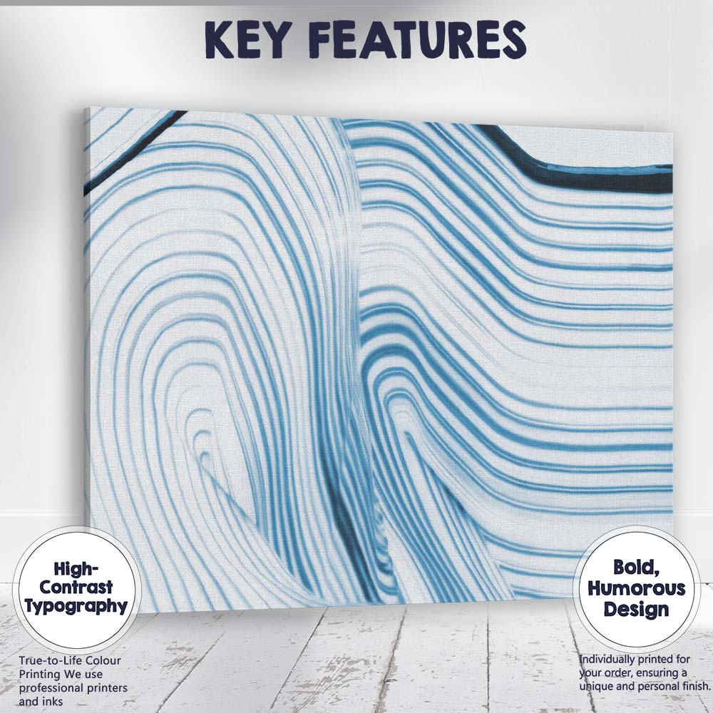 Contemporary Blue Curved Flow Line Abstract Artwork Canvas Wall Art Print Decor Picture Ready to Hang