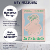 Pastel Pink La Vie Est Belle Classical Female Bust Typography Canvas Wall Art Print Decor Picture Ready to Hang