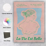 Pastel Pink La Vie Est Belle Classical Female Bust Typography Canvas Wall Art Print Decor Picture Ready to Hang