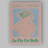 Pastel Pink La Vie Est Belle Classical Female Bust Typography Canvas Wall Art Print Decor Picture Ready to Hang