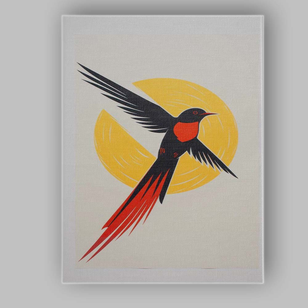 Minimalist Black and Red Swallow Bird Sun Graphic Canvas Wall Art Print Decor Picture Ready to Hang