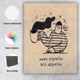 Cute Minimalist More Espresso Less Depresso Coffee Quote Illustration Canvas Wall Art Print Decor Picture Ready to Hang