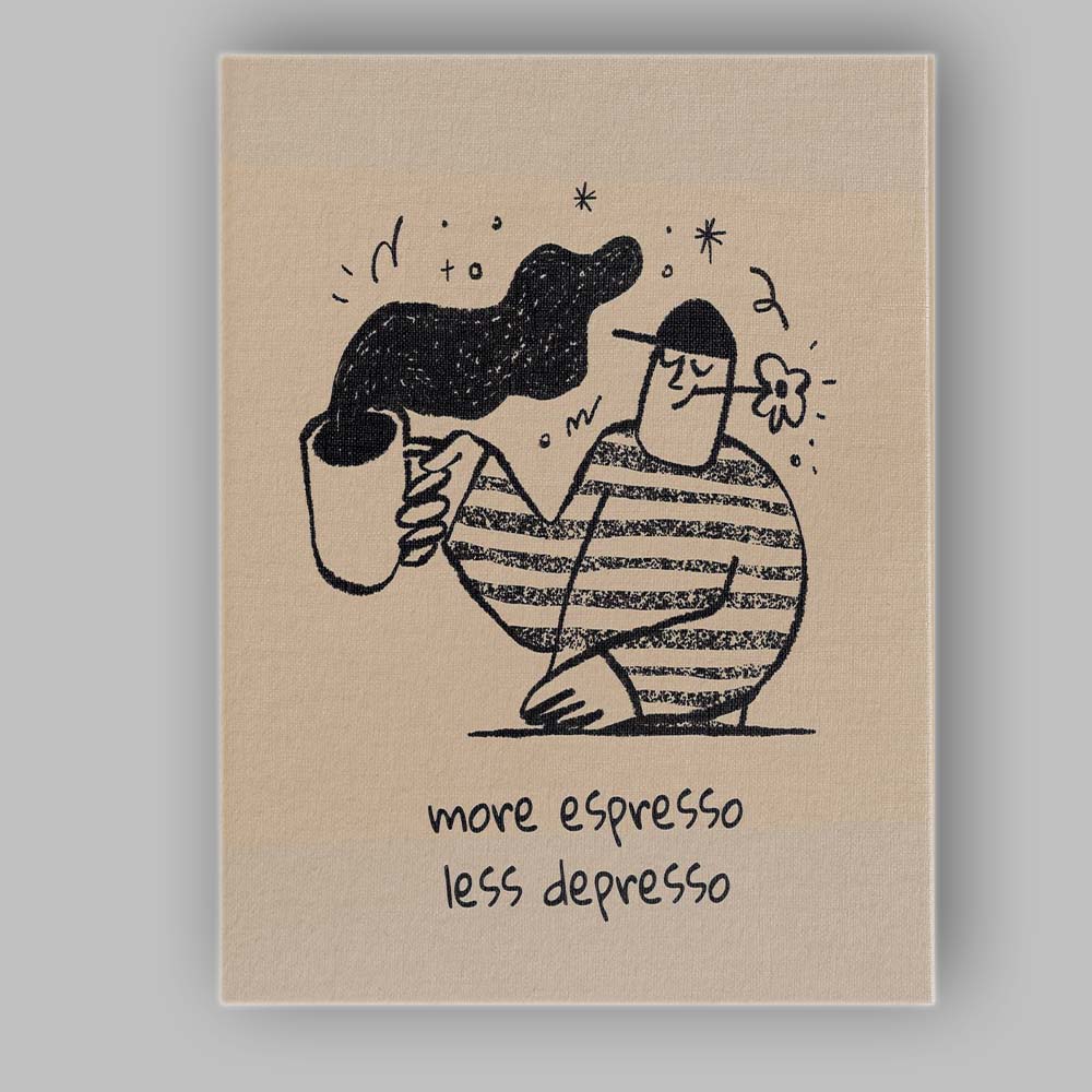 Cute Minimalist More Espresso Less Depresso Coffee Quote Illustration Canvas Wall Art Print Decor Picture Ready to Hang