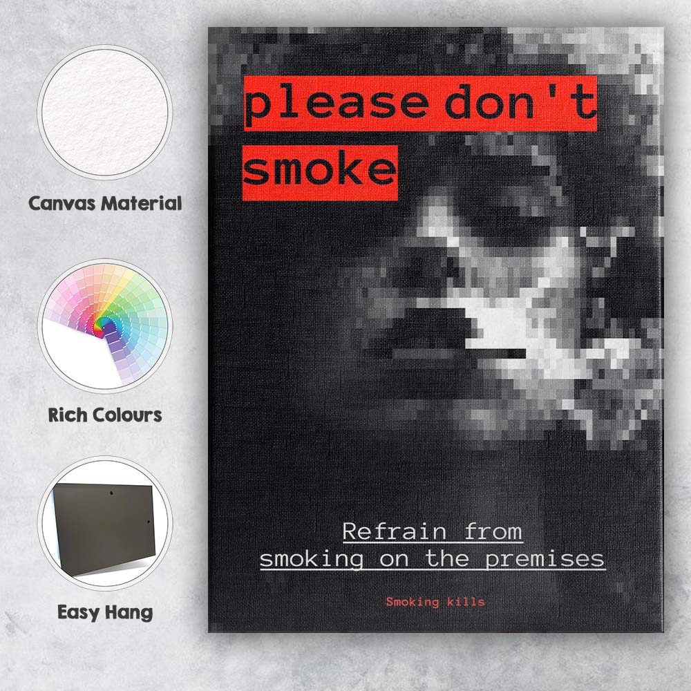 Minimalist No Smoking Safety Awareness Typography Poster Canvas Wall Art Print Decor Picture Ready to Hang