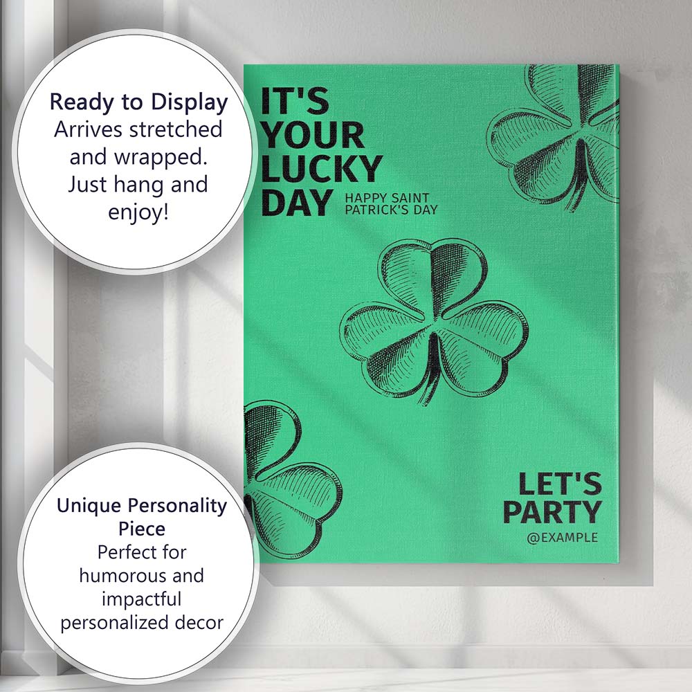 Green Lucky Shamrock Saint Patricks Day Typography Canvas Wall Art Print Decor Picture Ready to Hang
