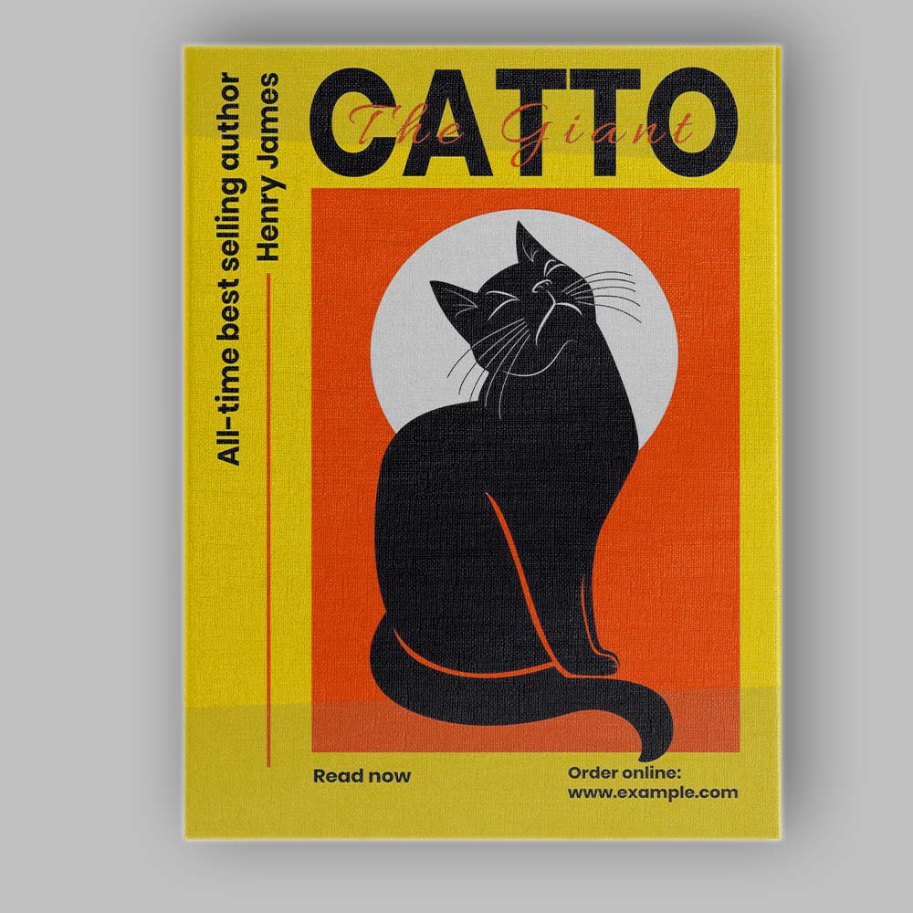 Bold Black Cat Minimalist Book Cover Illustration Canvas Wall Art Print Decor Picture Ready to Hang