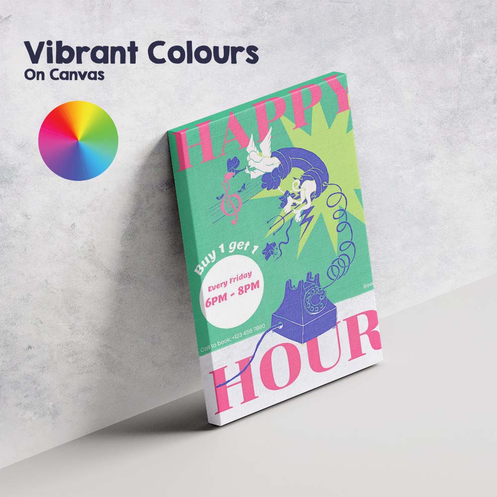 Colourful Retro Happy Hour Cocktail Bar Poster Canvas Wall Art Print Decor Picture Ready to Hang