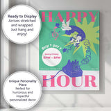 Colourful Retro Happy Hour Cocktail Bar Poster Canvas Wall Art Print Decor Picture Ready to Hang