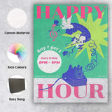Colourful Retro Happy Hour Cocktail Bar Poster Canvas Wall Art Print Decor Picture Ready to Hang