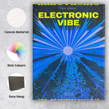 Blue Electronic Music Burst Abstract Retro Poster Canvas Wall Art Print Decor Picture Ready to Hang