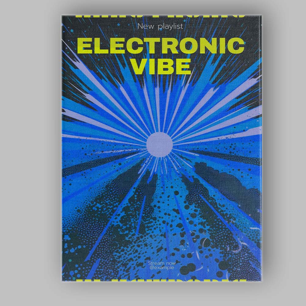 Blue Electronic Music Burst Abstract Retro Poster Canvas Wall Art Print Decor Picture Ready to Hang