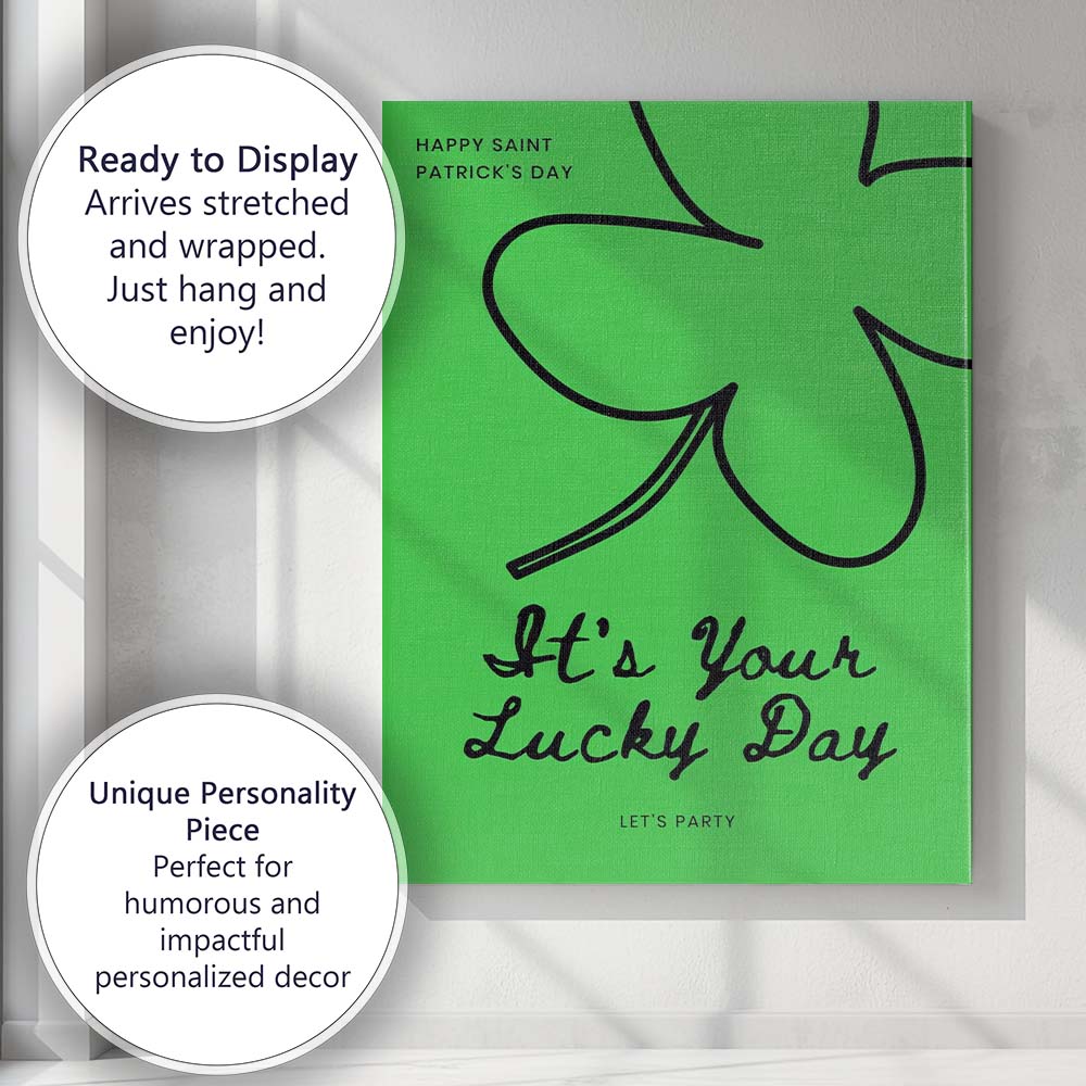 Green Saint Patricks Day Lucky Shamrock Typography Canvas Wall Art Print Decor Picture Ready to Hang