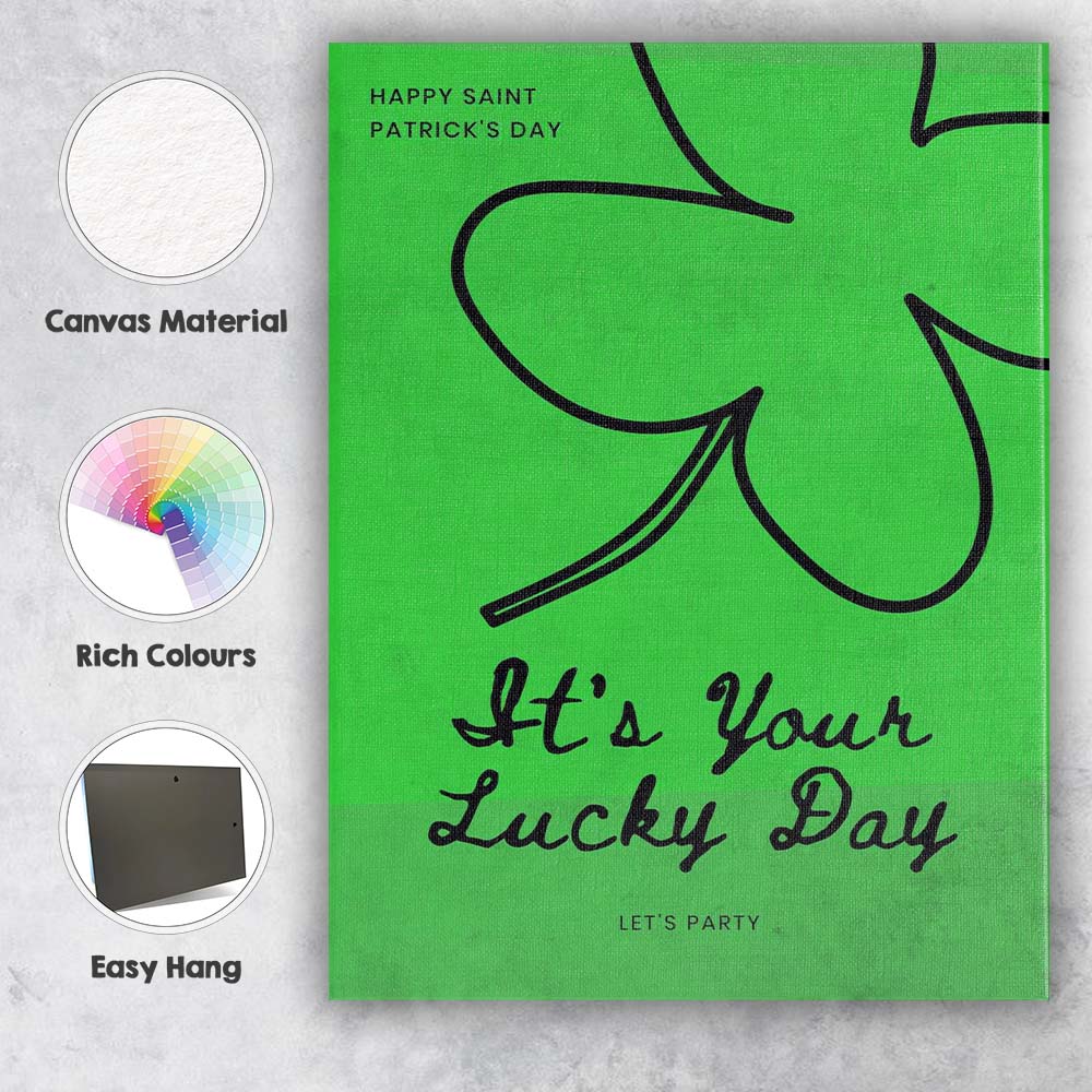 Green Saint Patricks Day Lucky Shamrock Typography Canvas Wall Art Print Decor Picture Ready to Hang