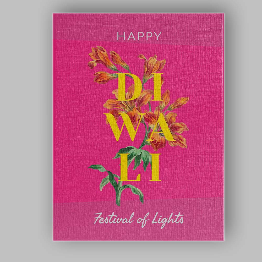 Happy Diwali Festival of Lights Orange Lily Floral Typography Canvas Wall Art Print Decor Picture Ready to Hang