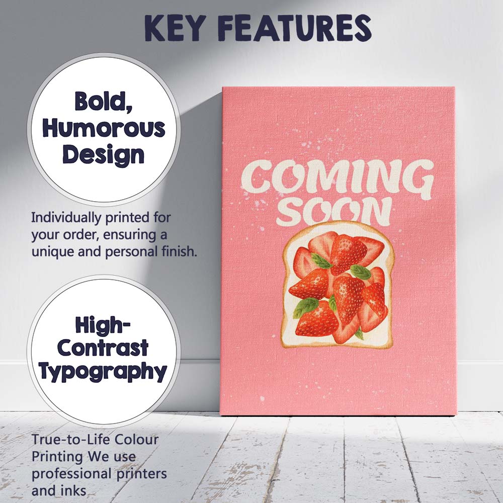 Cute Strawberry Toast Breakfast Food Typography Illustration Canvas Wall Art Print Decor Picture Ready to Hang