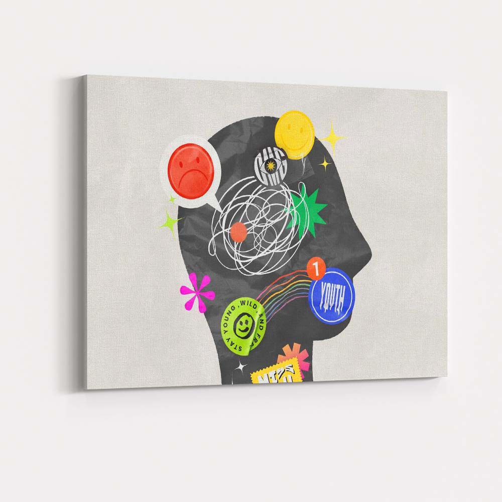 Abstract Mental Health Mind Collage Contemporary Pop Art Canvas Wall Art Print Decor Picture Ready to Hang