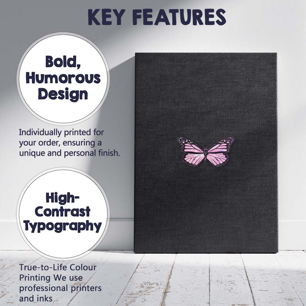 Minimalist Pink Butterfly Dark Botanical Aesthetic Canvas Wall Art Print Decor Picture Ready to Hang