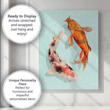 Elegant Koi Fish Pair Japanese Pond Illustration Canvas Wall Art Print Decor Picture Ready to Hang