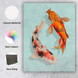 Elegant Koi Fish Pair Japanese Pond Illustration Canvas Wall Art Print Decor Picture Ready to Hang