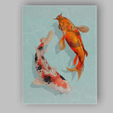 Elegant Koi Fish Pair Japanese Pond Illustration Canvas Wall Art Print Decor Picture Ready to Hang