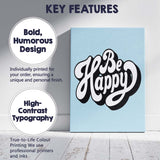 Be Happy Retro Typography Motivational Quote Canvas Wall Art Print Decor Picture Ready to Hang