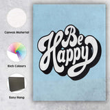Be Happy Retro Typography Motivational Quote Canvas Wall Art Print Decor Picture Ready to Hang