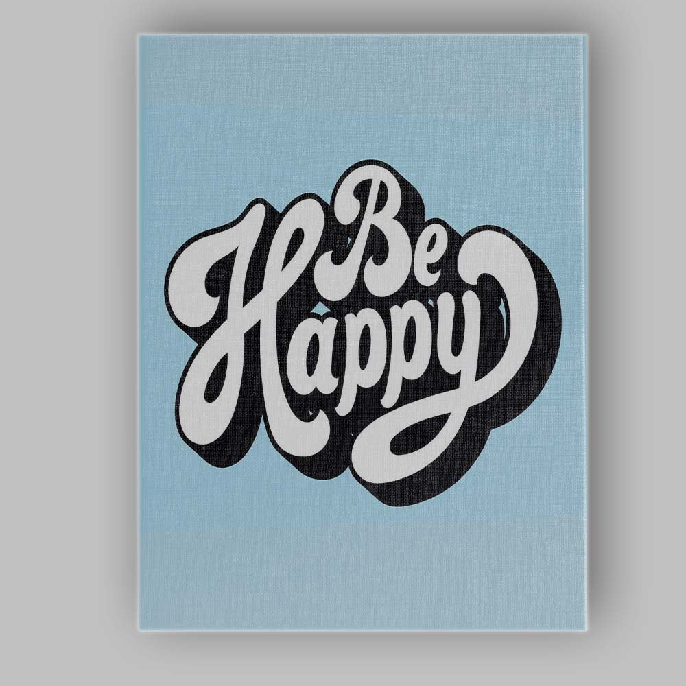 Be Happy Retro Typography Motivational Quote Canvas Wall Art Print Decor Picture Ready to Hang