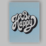 Be Happy Retro Typography Motivational Quote Canvas Wall Art Print Decor Picture Ready to Hang