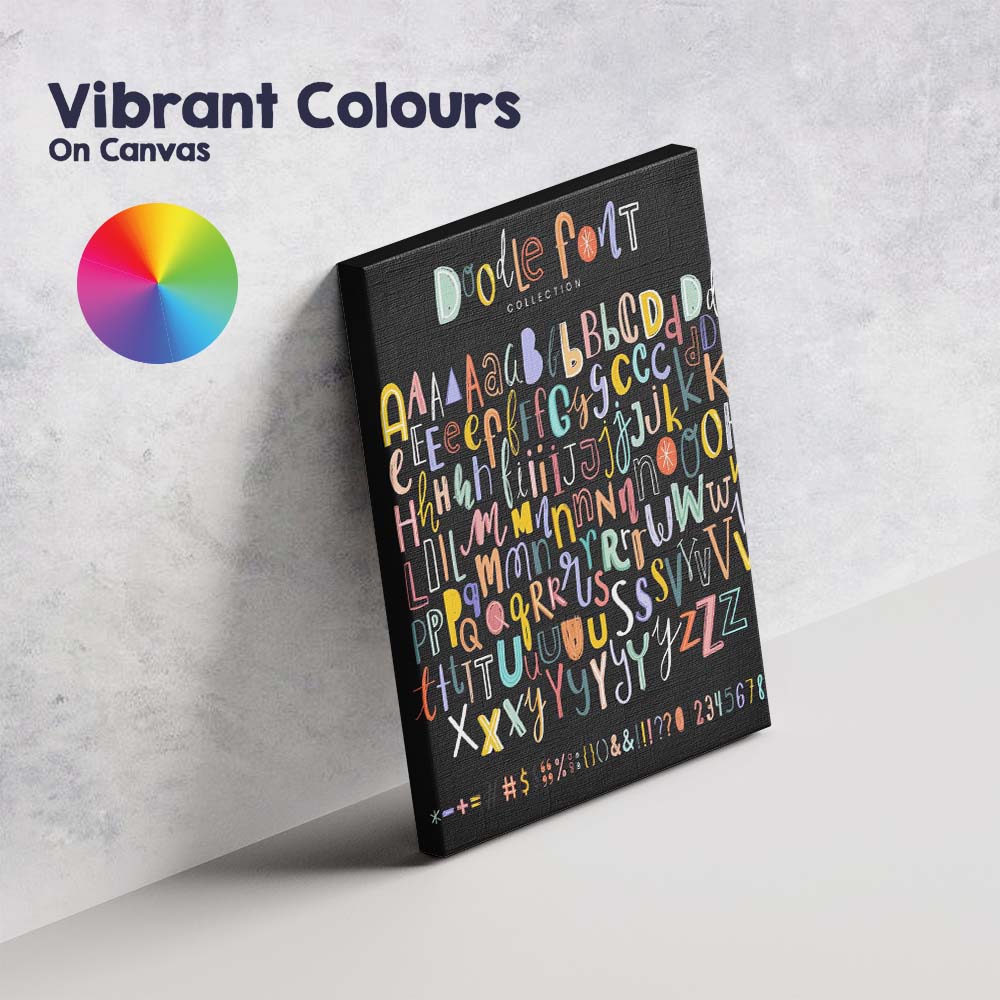 Playful Doodle Alphabet Colourful Font Collection Typography Canvas Wall Art Print Decor Picture Ready to Hang