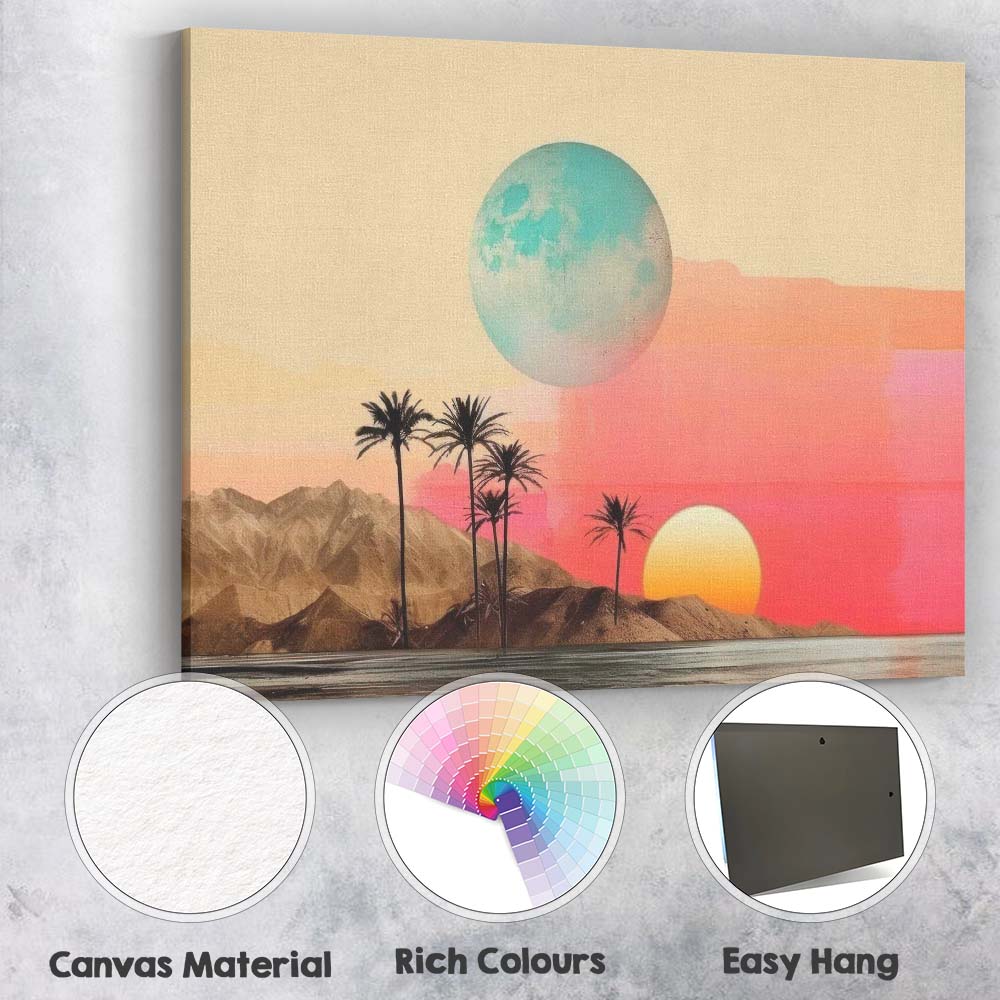 Surreal Pastel Desert Sunset Planet Landscape Digital Collage Canvas Wall Art Print Decor Picture Ready to Hang