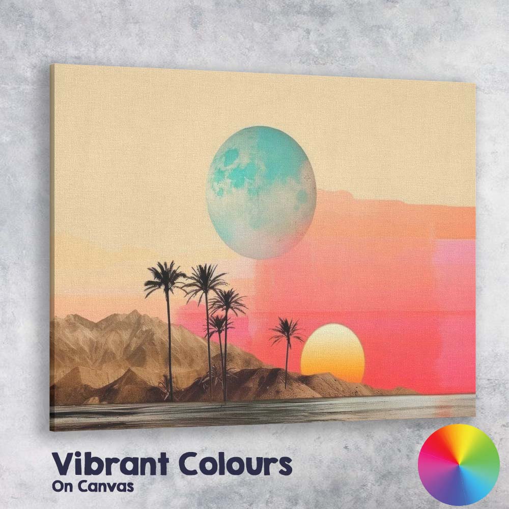 Surreal Pastel Desert Sunset Planet Landscape Digital Collage Canvas Wall Art Print Decor Picture Ready to Hang