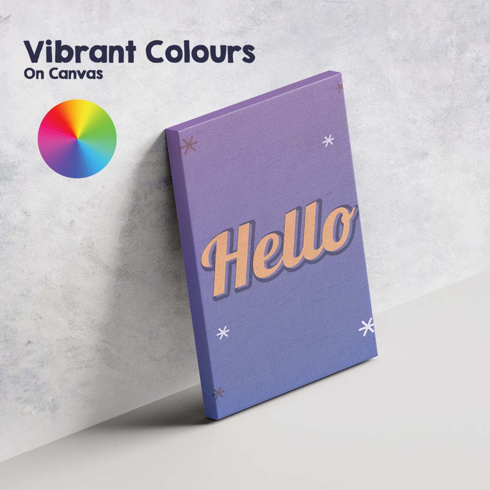 Retro Hello Typography Purple Blue Gradient Canvas Wall Art Print Decor Picture Ready to Hang