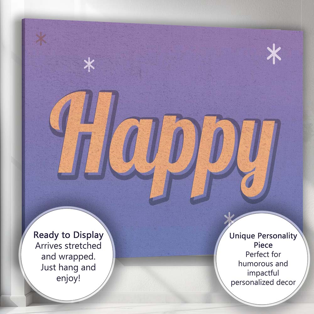 Retro Happy Typography Purple Gradient Positive Canvas Wall Art Print Decor Picture Ready to Hang