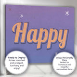 Retro Happy Typography Purple Gradient Positive Canvas Wall Art Print Decor Picture Ready to Hang