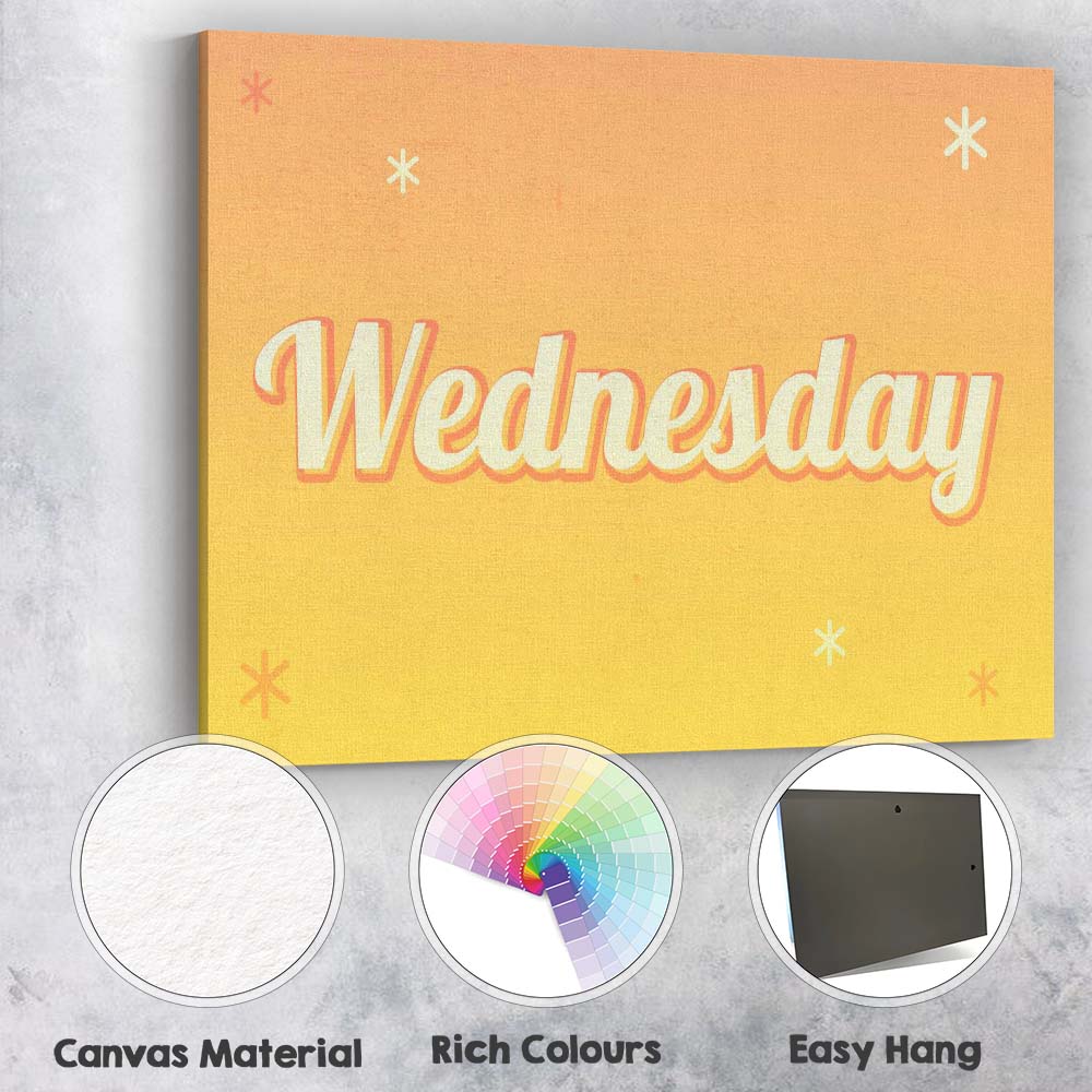 Retro Wednesday Typography Yellow Gradient Canvas Wall Art Print Decor Picture Ready to Hang