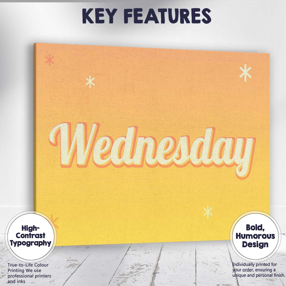Retro Wednesday Typography Yellow Gradient Canvas Wall Art Print Decor Picture Ready to Hang