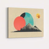 Abstract Geometric Mountain Landscape Sun Moon Mid Century Modern Canvas Wall Art Print Decor Picture Ready to Hang