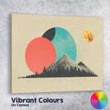 Abstract Geometric Mountain Landscape Sun Moon Mid Century Modern Canvas Wall Art Print Decor Picture Ready to Hang
