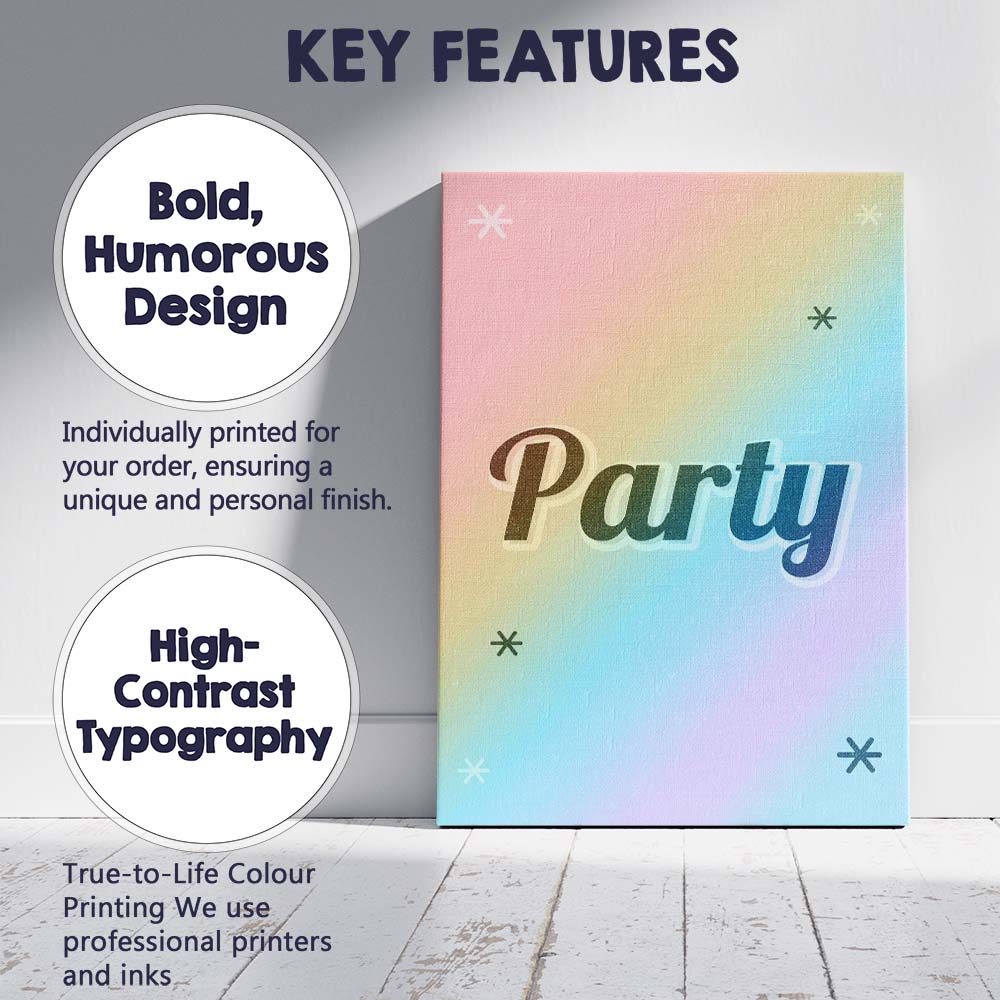 Rainbow Gradient Party Typography Celebration Canvas Wall Art Print Decor Picture Ready to Hang
