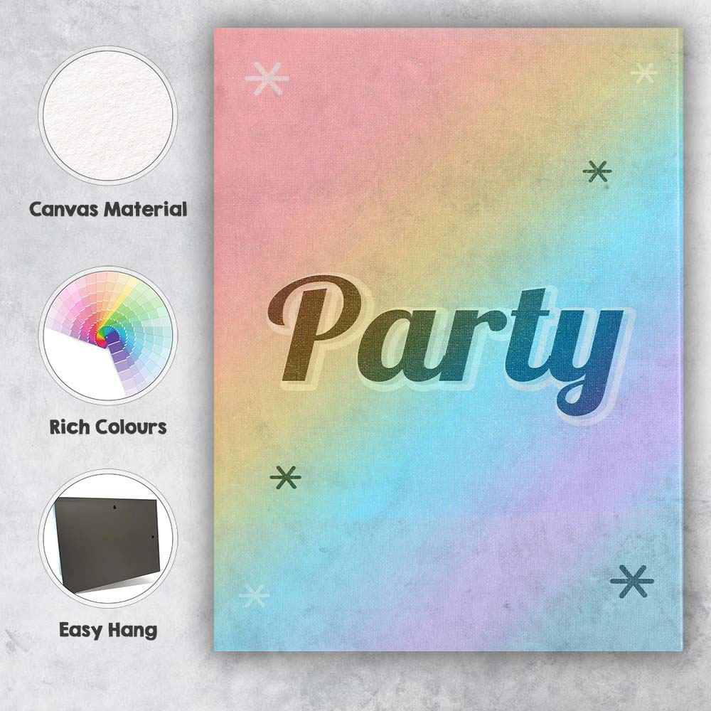 Rainbow Gradient Party Typography Celebration Canvas Wall Art Print Decor Picture Ready to Hang