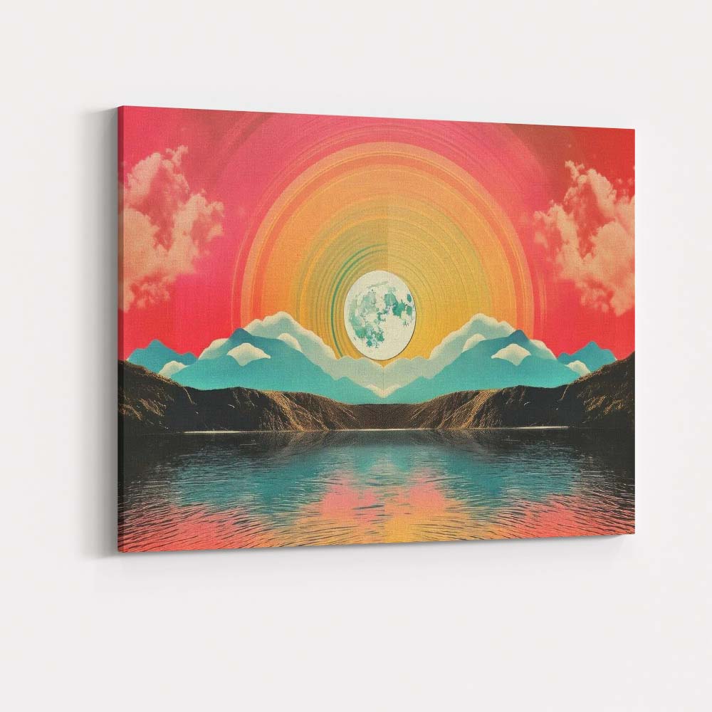 Abstract Rainbow Sunrise Mountain Lake Reflection Landscape Canvas Wall Art Print Decor Picture Ready to Hang