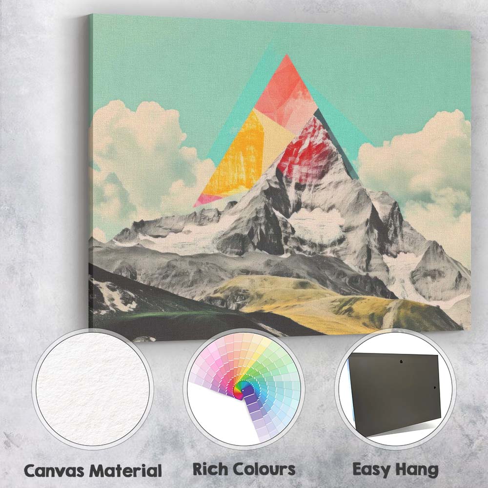 Abstract Geometric Mountain Peak Contemporary Collage Landscape Canvas Wall Art Print Decor Picture Ready to Hang