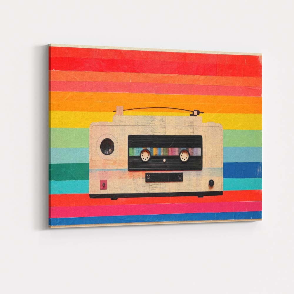Retro Cassette Tape Rainbow Stripes Music Wall Art Canvas Wall Art Print Decor Picture Ready to Hang