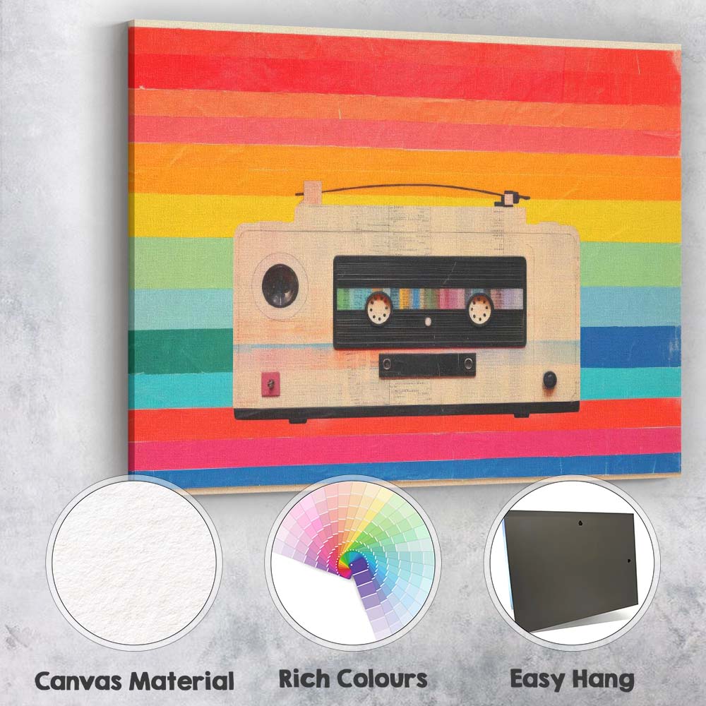 Retro Cassette Tape Rainbow Stripes Music Wall Art Canvas Wall Art Print Decor Picture Ready to Hang